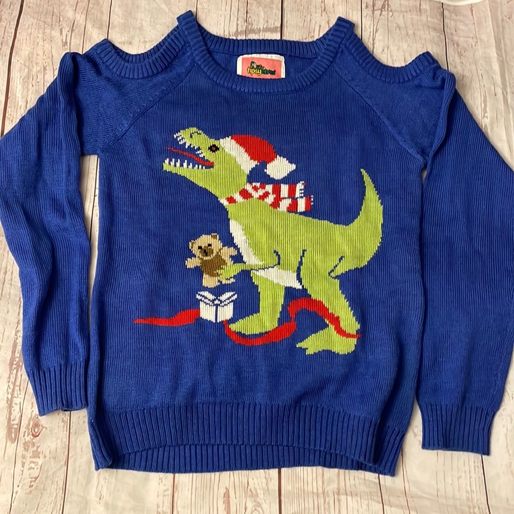 Tipsy Elves Cold Shoulder T-Rex Sweater SMALL